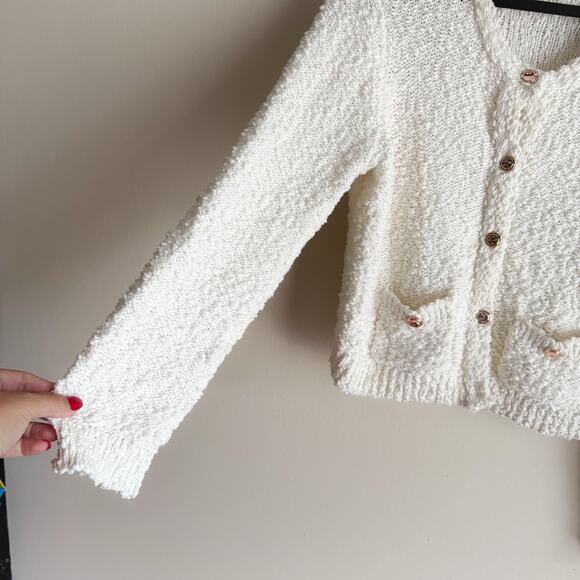 Tahari Off White Boucle Gold Button Lady Jacket Large Preppy Buiness Casual - Picture 2 of 7